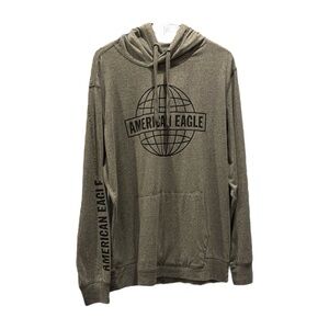 American Eagle Outfitters Gray Pullover Hoodie with Graphic Design